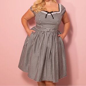 Vixen by Micheline Pitt - Bardot Beauty Swing Dress in Black Gingham - 3X